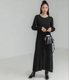 coca コカ 長袖ニットマキシワンピース ブラック ロング　春秋冬　long