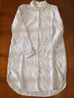 H&M ＊ コットン リネン 麻 ストライプ シャツワンピース 38