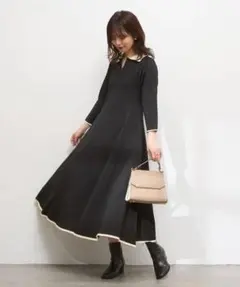 natural couture 襟付きニットワンピース ブラック S