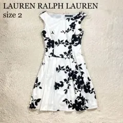 ローレンラルフローレン タック フレアワンピース 花柄 コットン ノースリーブ