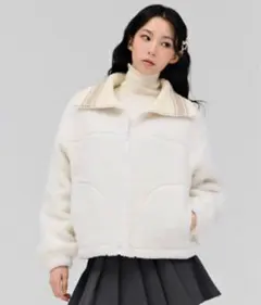 MUSINSA レディースニットカラーキルティングボアジップアップ アイボリー