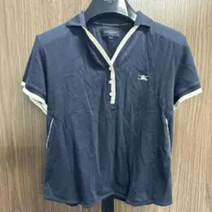 BURBERRY バーバリー 半袖ポロシャツ L ネイビー 刺繍ロゴ 日本製