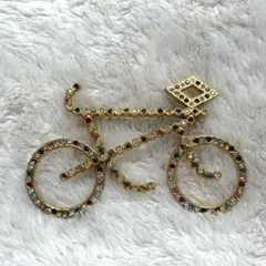 ヴィンテージ　ゴールドトーン　ラインストーン付き　自転車モチーフブローチ　ピン