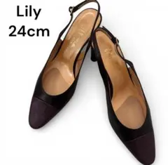 Lily バックストラップ パンプス レザー パープル ヒール