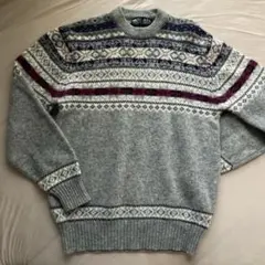 昭和レトロ　ノルディック柄　ウールニット　セーター　L 80s70s