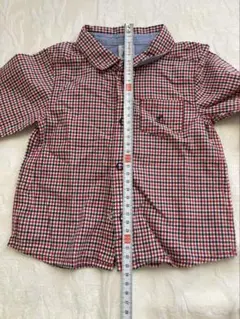 プチバトー　赤と青のチェック柄シャツ　長袖　74