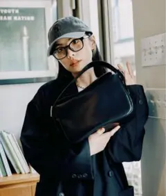 LEPSIM新品ダブルフラップバッグ マグネット フェイクレザーバッグ＊ブラックのサムネイル