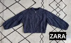 ZARA ネイビー刺繍クロップドジャケット