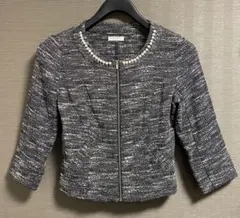 【MIIA】【ジャケット】【パール】【ツイード】【ノーカラー】【入学式】【羽織り