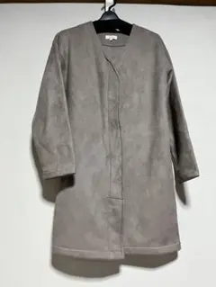 グレー ジュノーカラージャケット コートスエード風 M 裏暖か