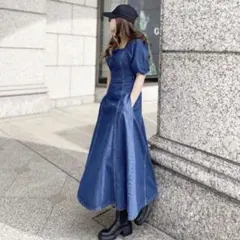 ZARA デニムパフスリーブ マキシワンピース XS 新品未使用