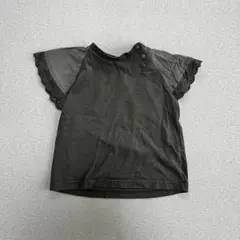 レース付き袖ダークグレーTシャツ 90
