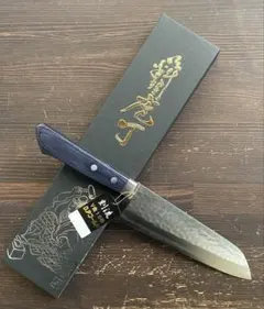 増谷刃物 訓平作 三徳包丁 VG10ステンレス 積層槌目（刻流）口金有 紺柄