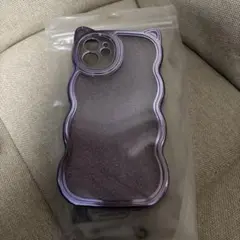 猫型パープルグリッターiPhone12用ケース