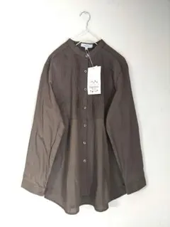 新品晴れ色hareiro茶色ピンタックシャツチュニックL