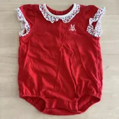 ホットビスケッツ　赤いロンパース 70cm フリル付き ウサギ刺繍