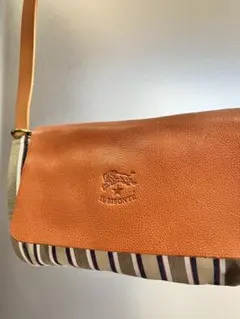 IL BISONTE ショルダーバッグ オレンジ×ベージュストライプ美品
