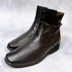 ☆美品☆【アシックス　ペダラ】ショートブーツ (23) サイドジップ　レザー　茶