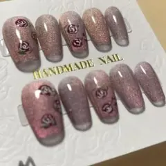 ピンク系マグネット ローズ柄ネイルチップ M