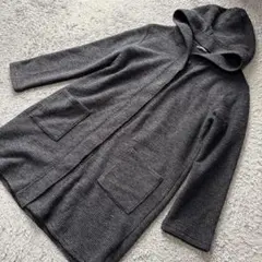 belle jeanne 内側ベロアニットカーディガンコートチャコールM 新品