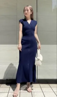 SNIDEL スナイデル　フロントボタンノースリニット　ロングワンピース