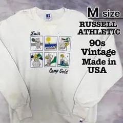USA製　90s　ラッセルアスレチック　スウェット　M　ホワイト　プリント　クマ
