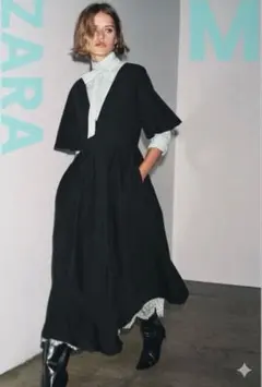 【ZARA】ZW Collection Vネックワンピース　ブラック　M 入学式