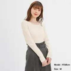GU リブ2WAYコンパクトT(長袖) オフホワイト Lサイズ