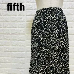 fifth 黒と白の模様 ロングスカート スモッキングウエスト 総柄【526】