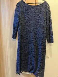 スピックアンドスパン　ネイビー レース ワンピース ひざ丈 36