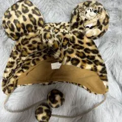 ヒョウ柄 ミッキー耳帽子 ポンポン付き