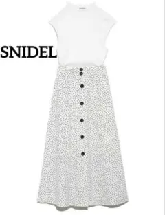 SNIDEL リネンスカート　ドッキングワンピース　ドット 美品✨ SNIDEL リネンスカートドッキングワンピース グリーン ドット