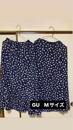 GU 小花柄　花柄　ロングスカート　スカート　ネイビー　紺