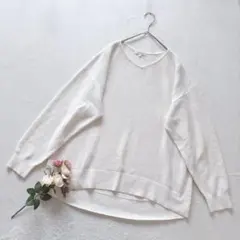 グローバルワーク コットン 長袖 ニット セーター Vネック シンプル 白 L