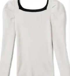 GRL 配色パイピングスクエアネックパワーショルダーニットトップス