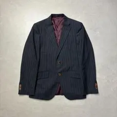 テーラードジャケットA5ブラックピンストライプ裏地ボルドーブレザージャケパン古着