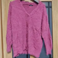 大きいサイズファー風ピンクカーディガン 長袖