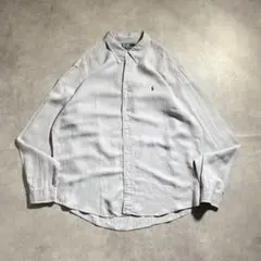 古着 00s ユーロ ラルフローレン シルク リネン 長袖シャツ グレー ブルー