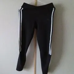 adidas ブラックジャージレギンス サイドストライプ