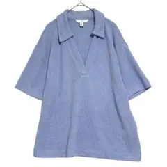 エイチアンドエム　スキッパー ニットポロシャツ　【美品】　水色　L