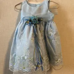 【値下】水色刺繍ドレス 花飾り付き