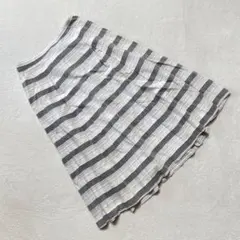 KEITH フレアスカート ストライプ柄 グレー 白 コットン混 ミディ丈 38