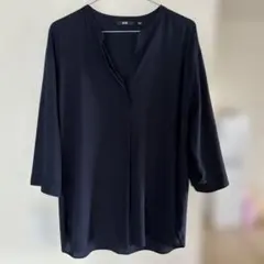 UNIQLO ネイビー 五分袖ブラウス XL