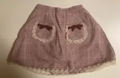 axes femme kids 赤と白のチェック スカート レース付き