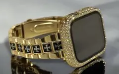 ゴールド◎AppleWatchステンレスバンド アップルウォッチカバー保護ケース