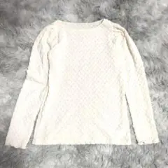 美品✨【a.v.v】白 長袖リップル生地カットソー (L) 大きいサイズ