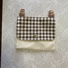 移動ポケット 猫型クリップ付き チェック柄