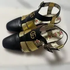 GUCCI GGマーモント パンプス ブラック ゴールド 36