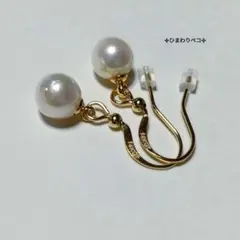 揺れるあこや真珠のフックピアス✢14kgfフックピアス