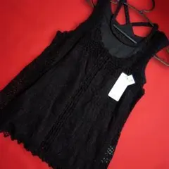 ブラック レース編み タンクトップ M-L（未使用）